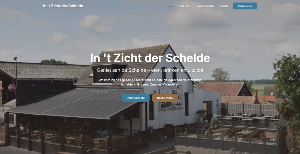 Website voor restaurant In 't Zicht der Schelde aan de Westerschelde in Zeeland, gebouwd door NodePhase
